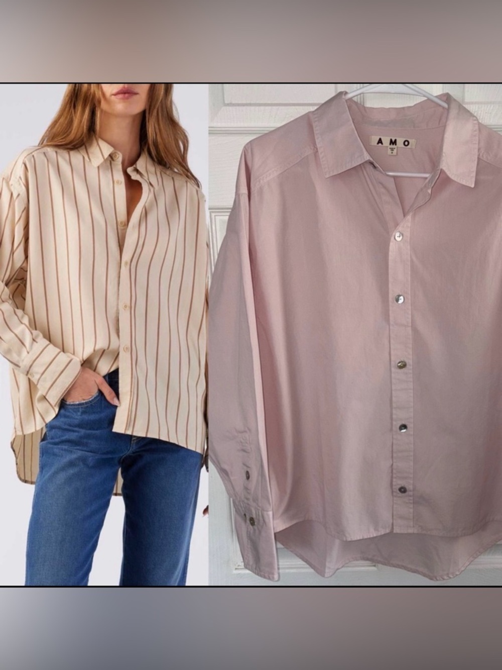 AMO Denim Nina LS Button Down SOFT PINK / Iridescent Buttons Size S Oversized